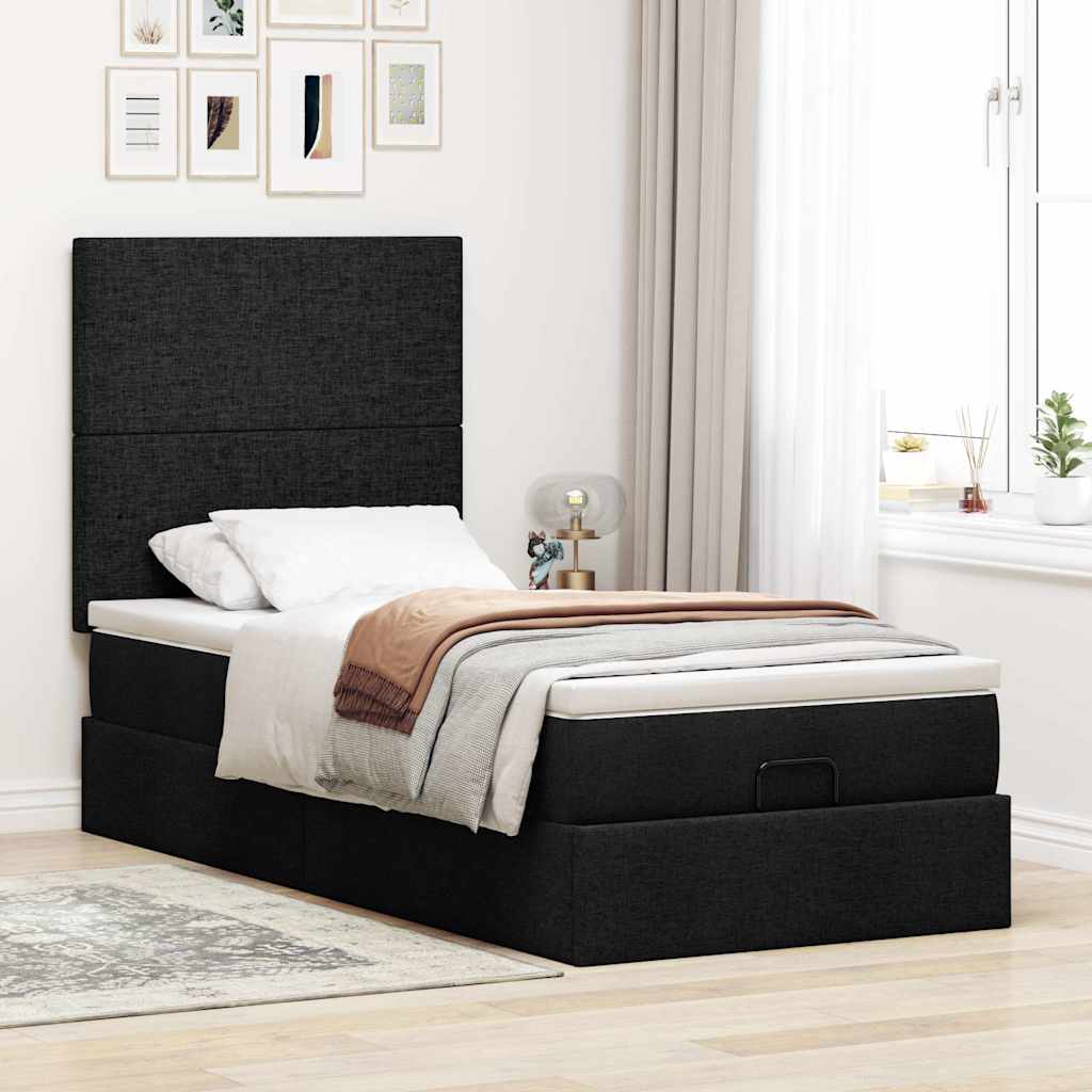 Ottoman bed met matras en LED's 90x190cm stof zwart is nu te koop bij PeponiXL, paradijselijk wonen!