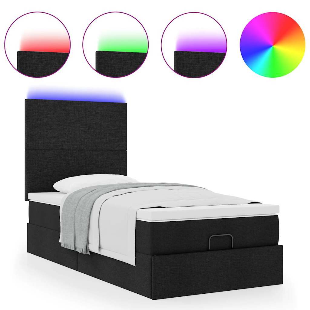 Ottoman bed met matras en LED's 90x190cm stof zwart is nu te koop bij PeponiXL, paradijselijk wonen!