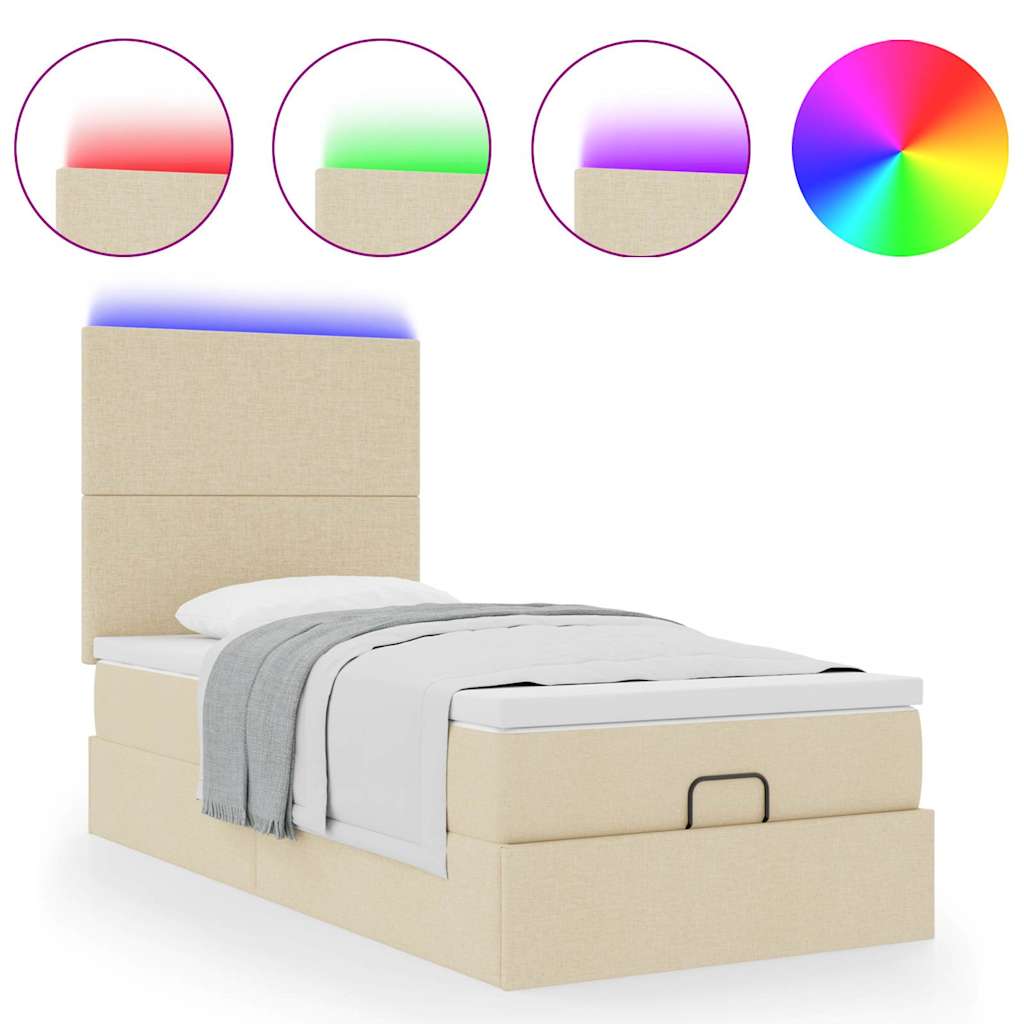 Ottoman bed met matras en LED's 90x190cm stof crèmekleurig is nu te koop bij PeponiXL, paradijselijk wonen!
