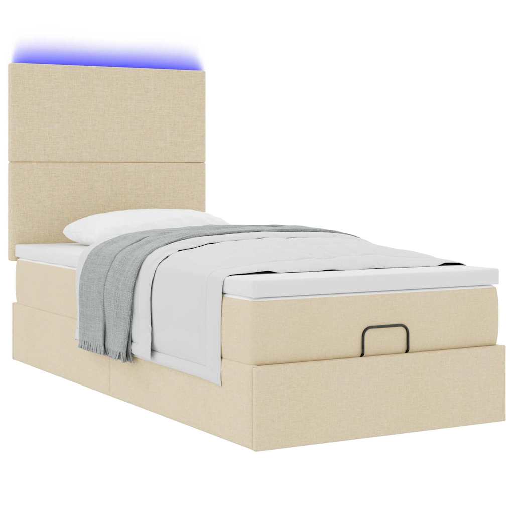 Ottoman bed met matras en LED's 90x190cm stof crèmekleurig is nu te koop bij PeponiXL, paradijselijk wonen!