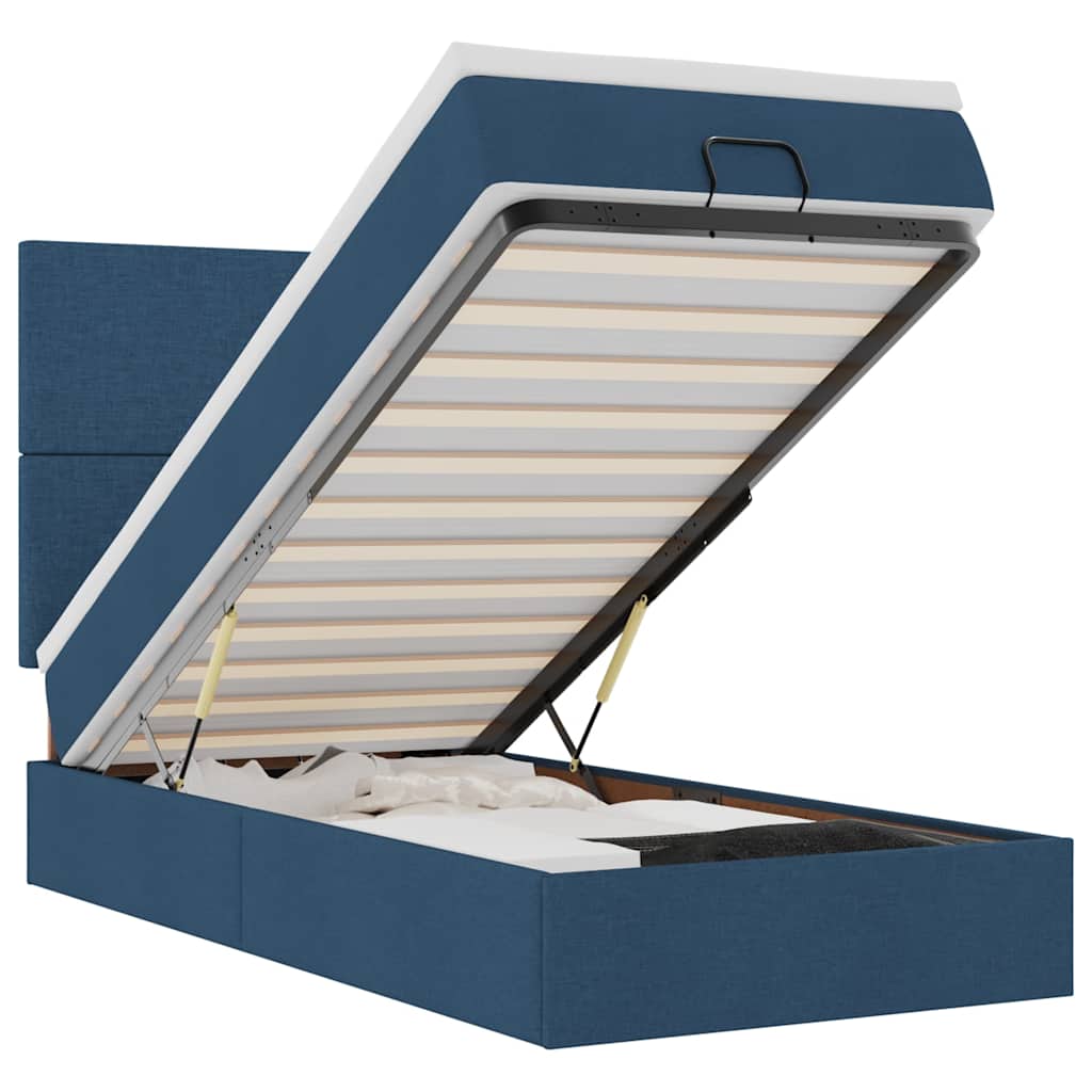 Ottoman bed met matras en LED's 90x190cm stof blauw is nu te koop bij PeponiXL, paradijselijk wonen!