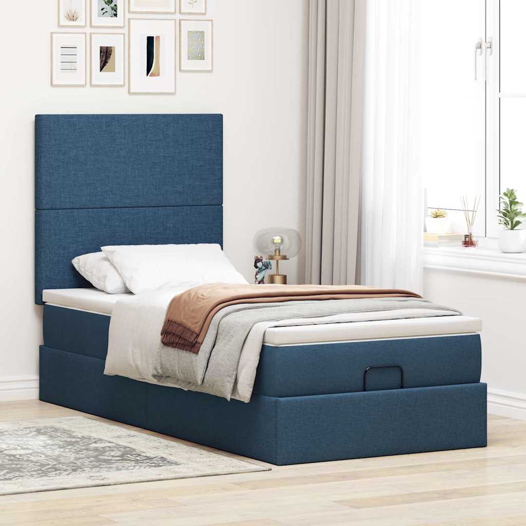 Ottoman bed met matras en LED's 90x190cm stof blauw is nu te koop bij PeponiXL, paradijselijk wonen!