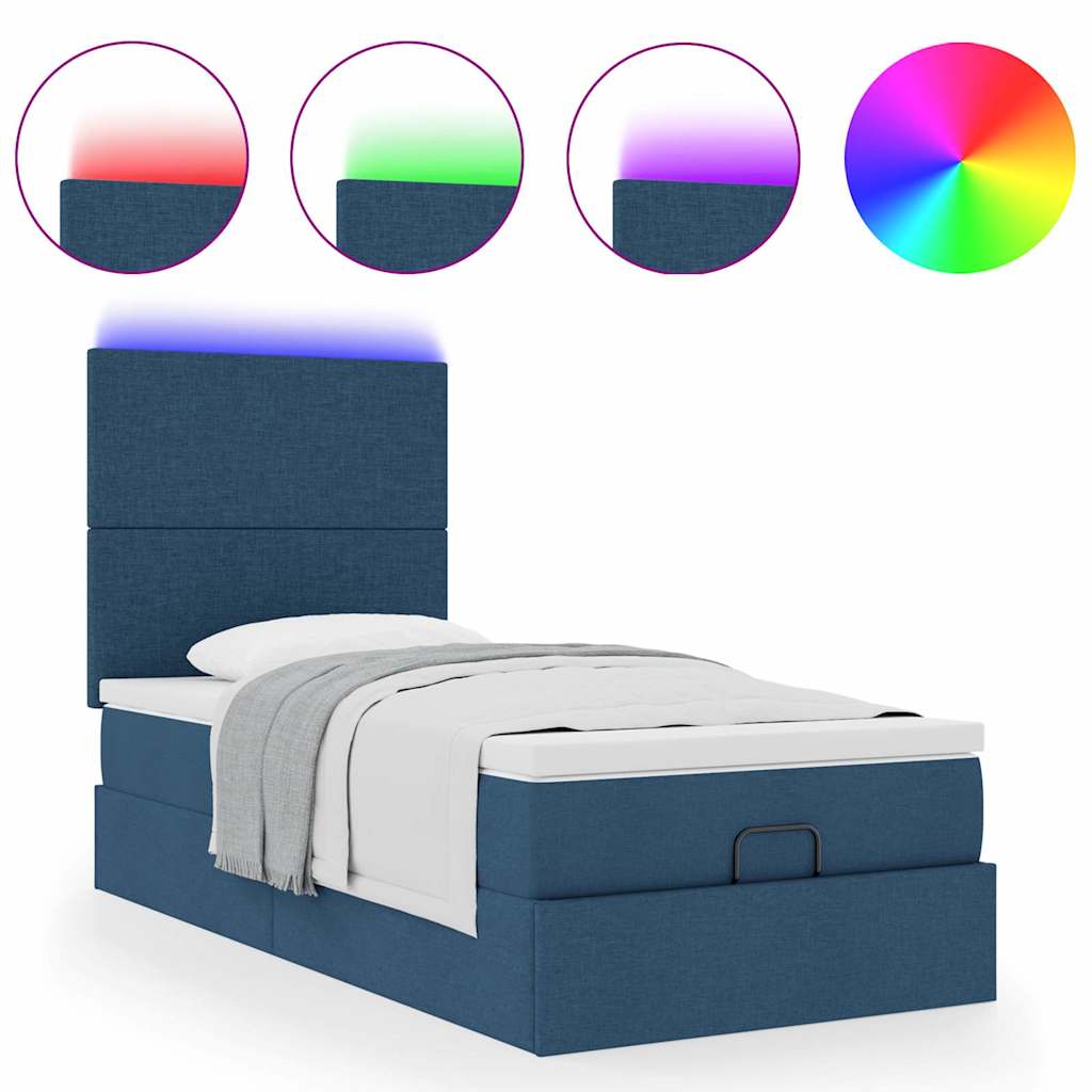 Ottoman bed met matras en LED's 90x190cm stof blauw is nu te koop bij PeponiXL, paradijselijk wonen!