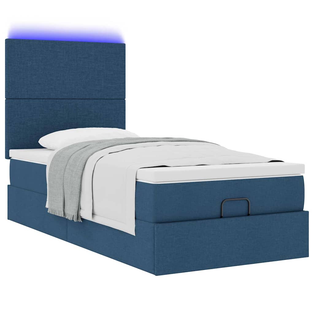 Ottoman bed met matras en LED's 90x190cm stof blauw is nu te koop bij PeponiXL, paradijselijk wonen!