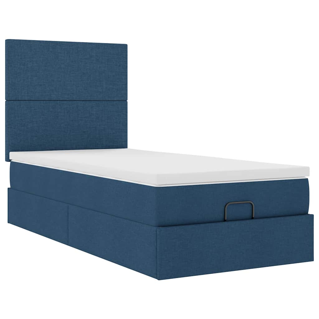 Ottoman bed met matras en LED's 90x190cm stof blauw is nu te koop bij PeponiXL, paradijselijk wonen!