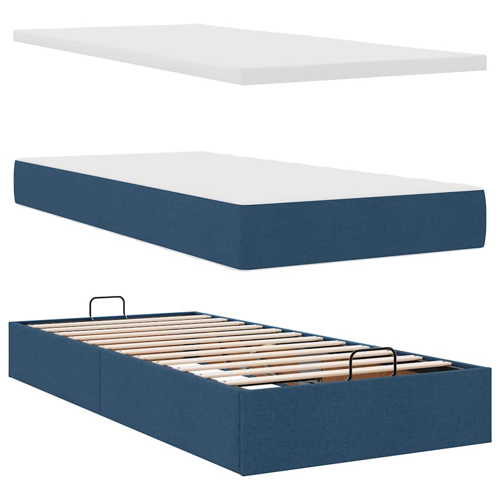Ottoman bed met matras en LED's 90x190cm stof blauw is nu te koop bij PeponiXL, paradijselijk wonen!
