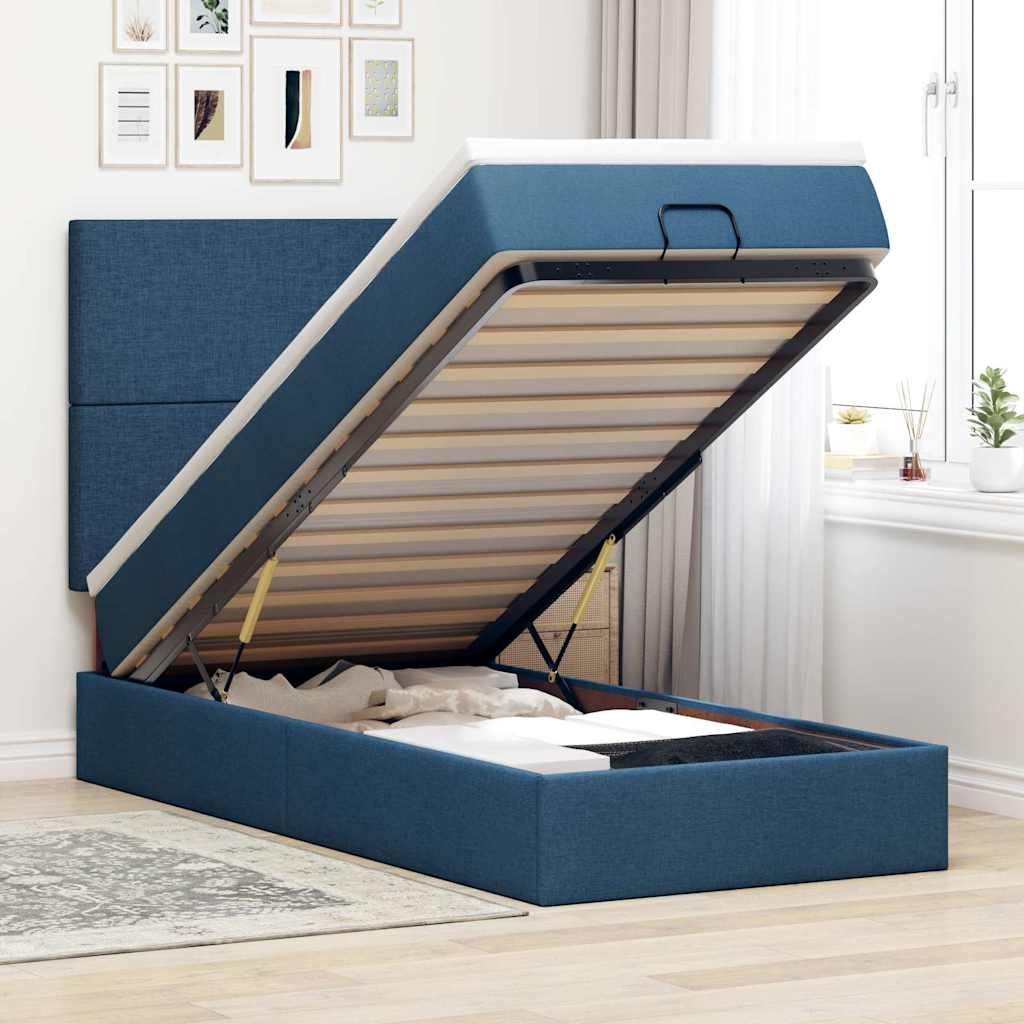 Ottoman bed met matras en LED's 90x190cm stof blauw is nu te koop bij PeponiXL, paradijselijk wonen!