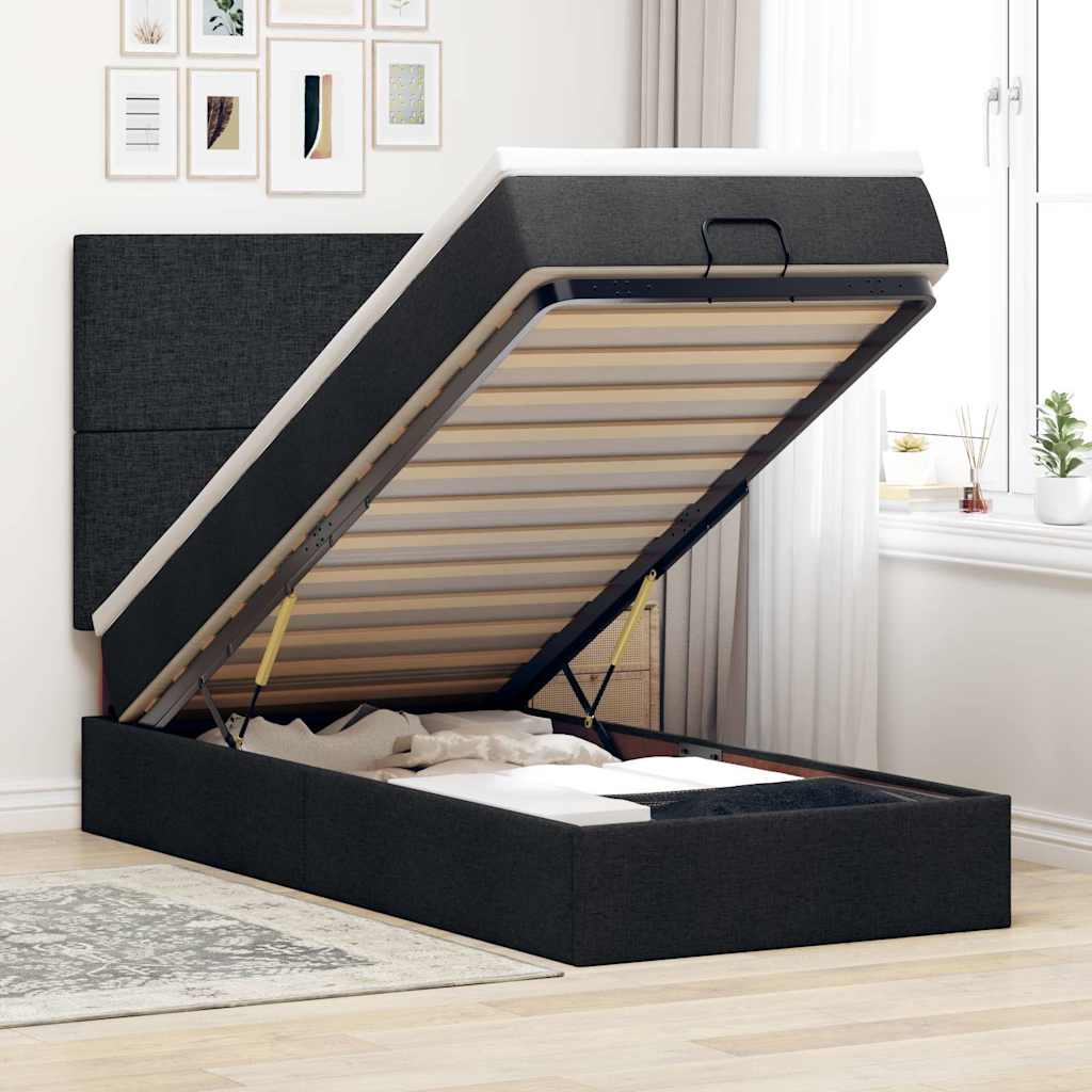 Ottoman bed met matras en LED's 100x200cm stof zwart is nu te koop bij PeponiXL, paradijselijk wonen!