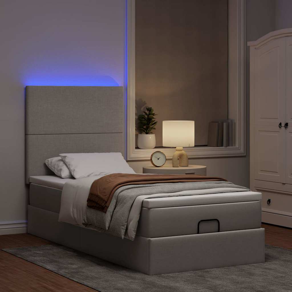 Ottoman bed met matras en LED's 100x200cm stof taupe is nu te koop bij PeponiXL, paradijselijk wonen!