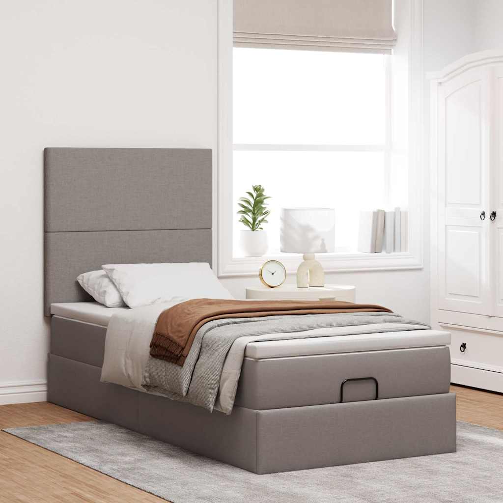 Ottoman bed met matras en LED's 100x200cm stof taupe is nu te koop bij PeponiXL, paradijselijk wonen!