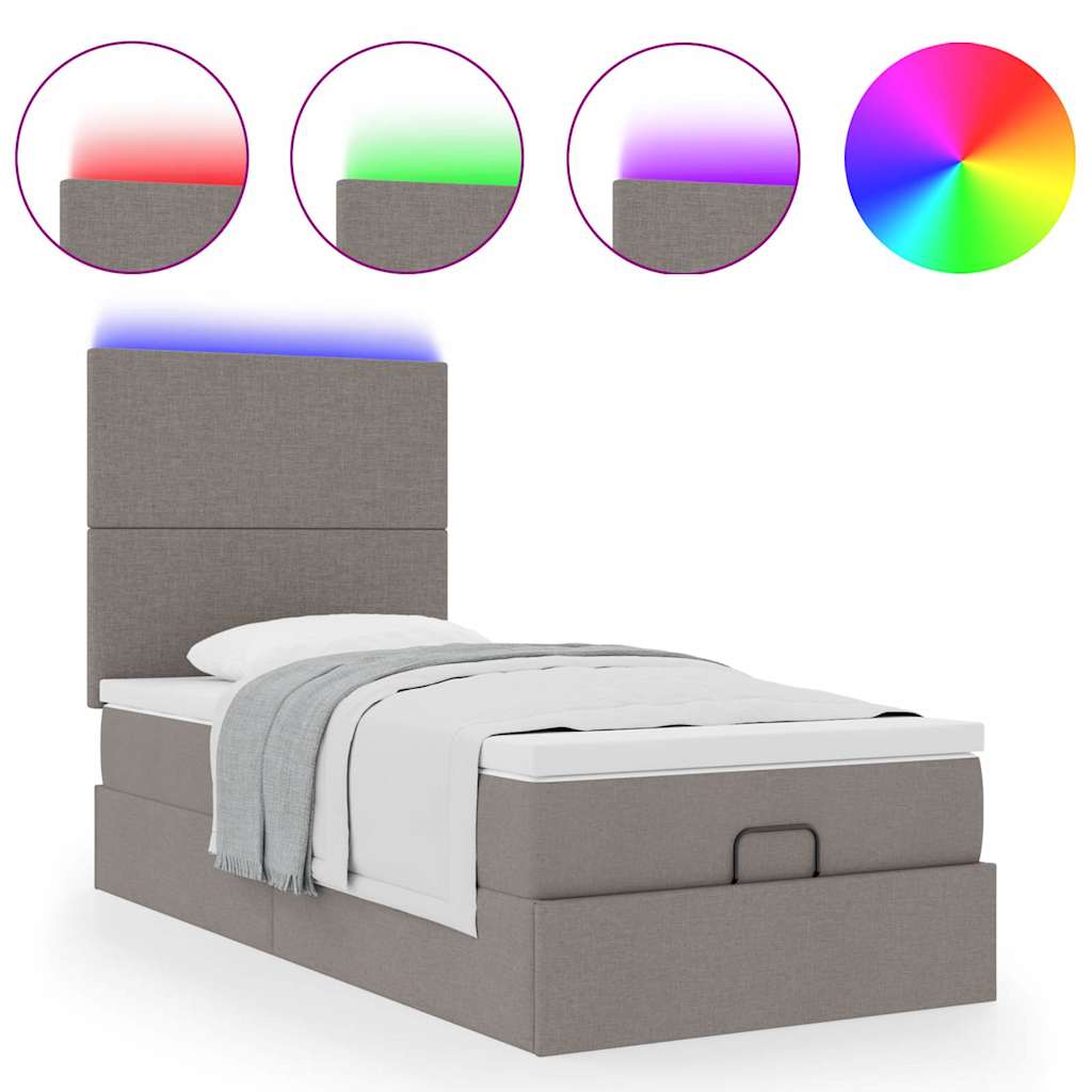 Ottoman bed met matras en LED's 100x200cm stof taupe is nu te koop bij PeponiXL, paradijselijk wonen!
