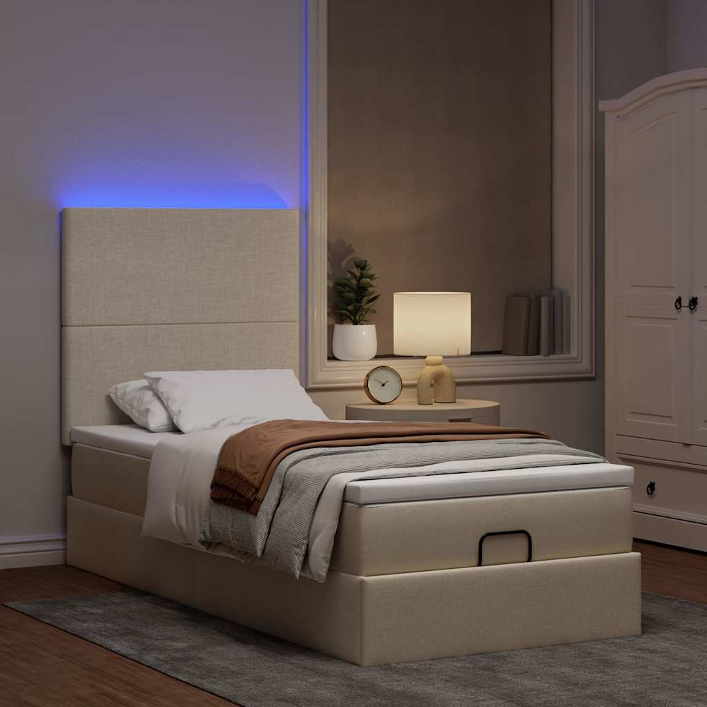 Ottoman bed met matras en LED's 100x200cm stof crèmekleurig is nu te koop bij PeponiXL, paradijselijk wonen!