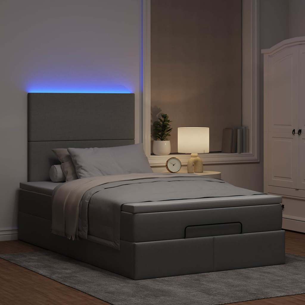 Ottoman bed met matras en LED's 120x190 cm stof lichtgrijs is nu te koop bij PeponiXL, paradijselijk wonen!