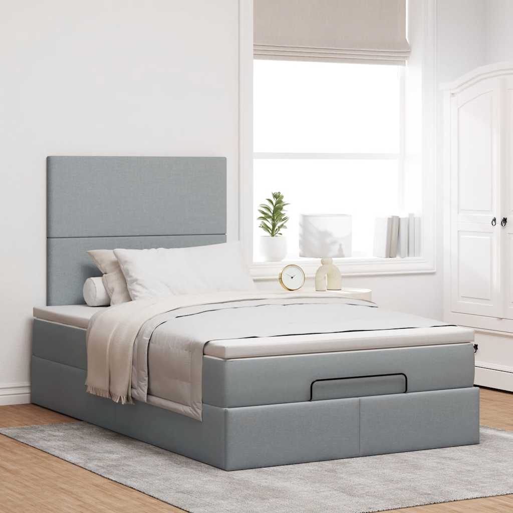Ottoman bed met matras en LED's 120x190 cm stof lichtgrijs is nu te koop bij PeponiXL, paradijselijk wonen!