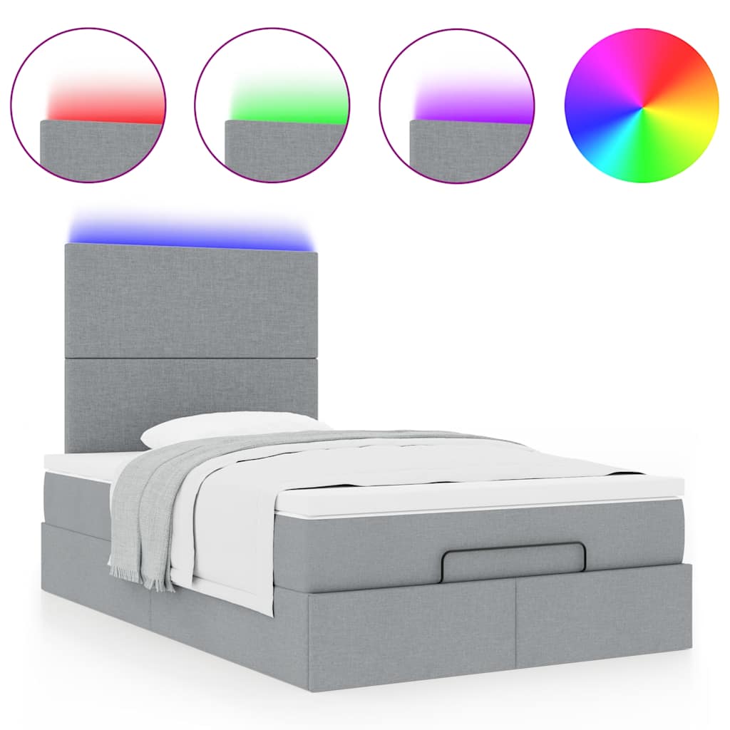 Ottoman bed met matras en LED's 120x190 cm stof lichtgrijs is nu te koop bij PeponiXL, paradijselijk wonen!