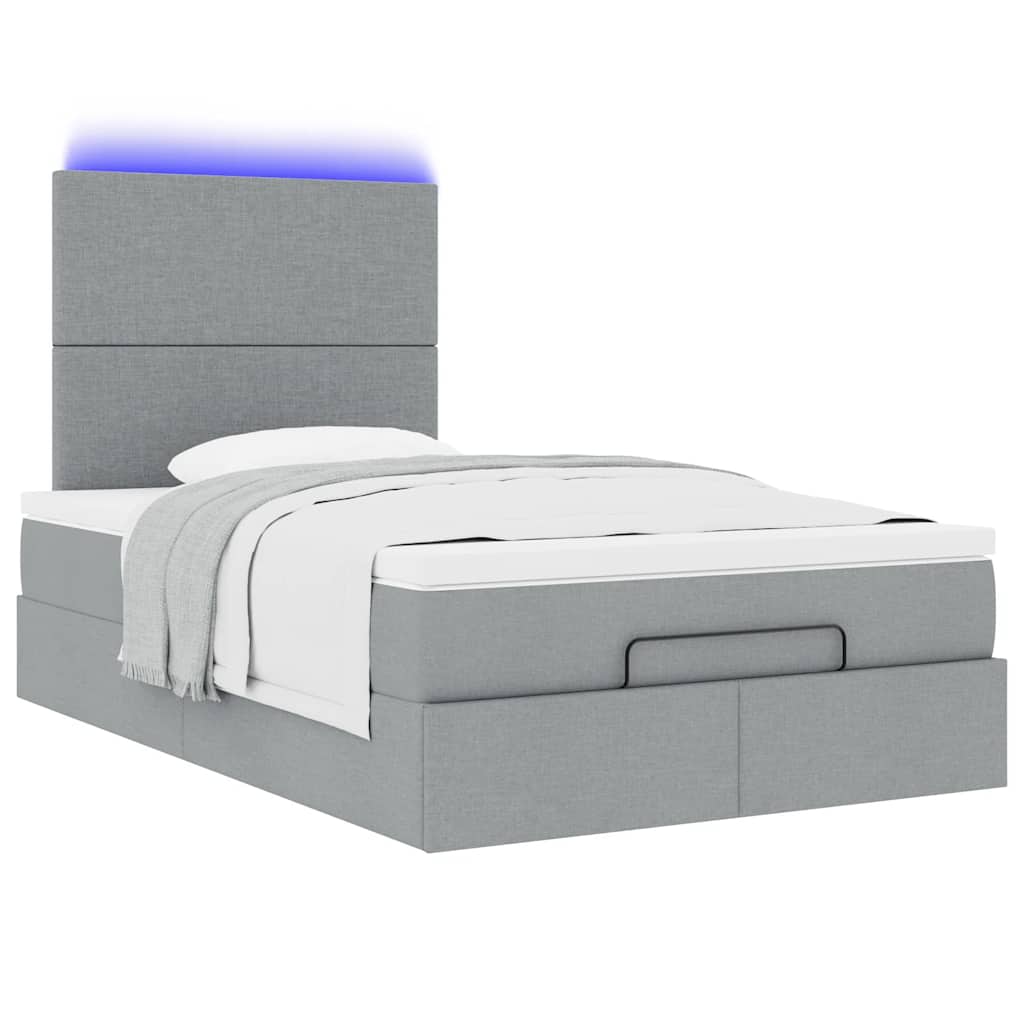 Ottoman bed met matras en LED's 120x190 cm stof lichtgrijs is nu te koop bij PeponiXL, paradijselijk wonen!