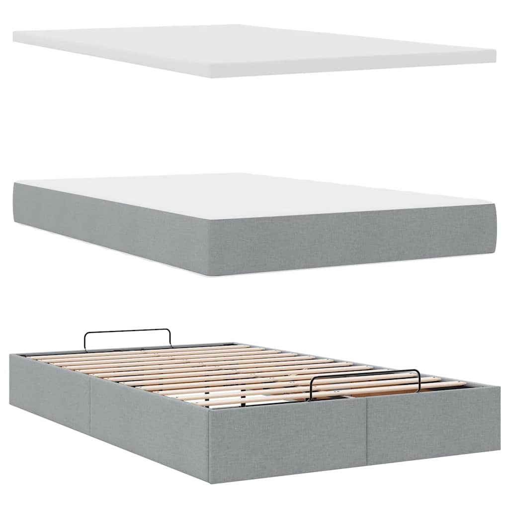 Ottoman bed met matras en LED's 120x190 cm stof lichtgrijs is nu te koop bij PeponiXL, paradijselijk wonen!