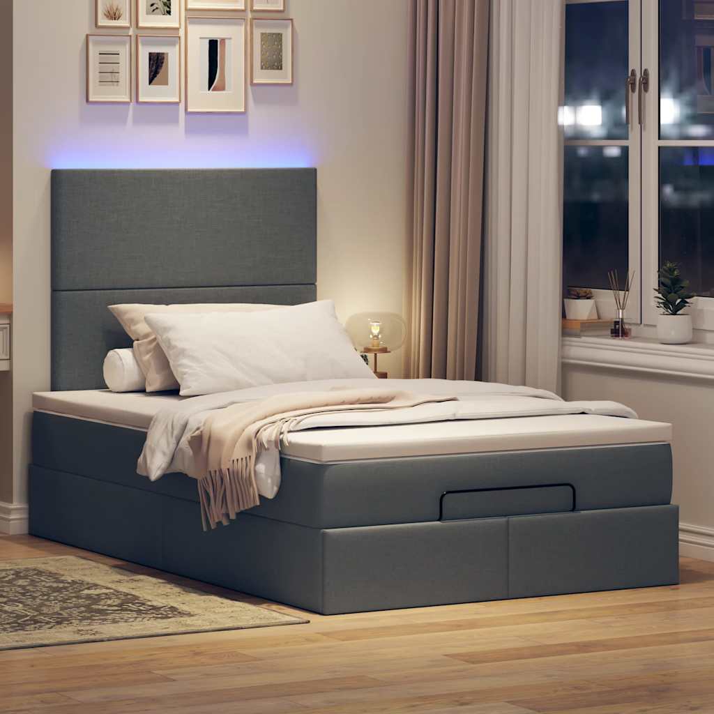 Ottoman bed met matras en LED's 120x190 cm stof donkergrijs is nu te koop bij PeponiXL, paradijselijk wonen!