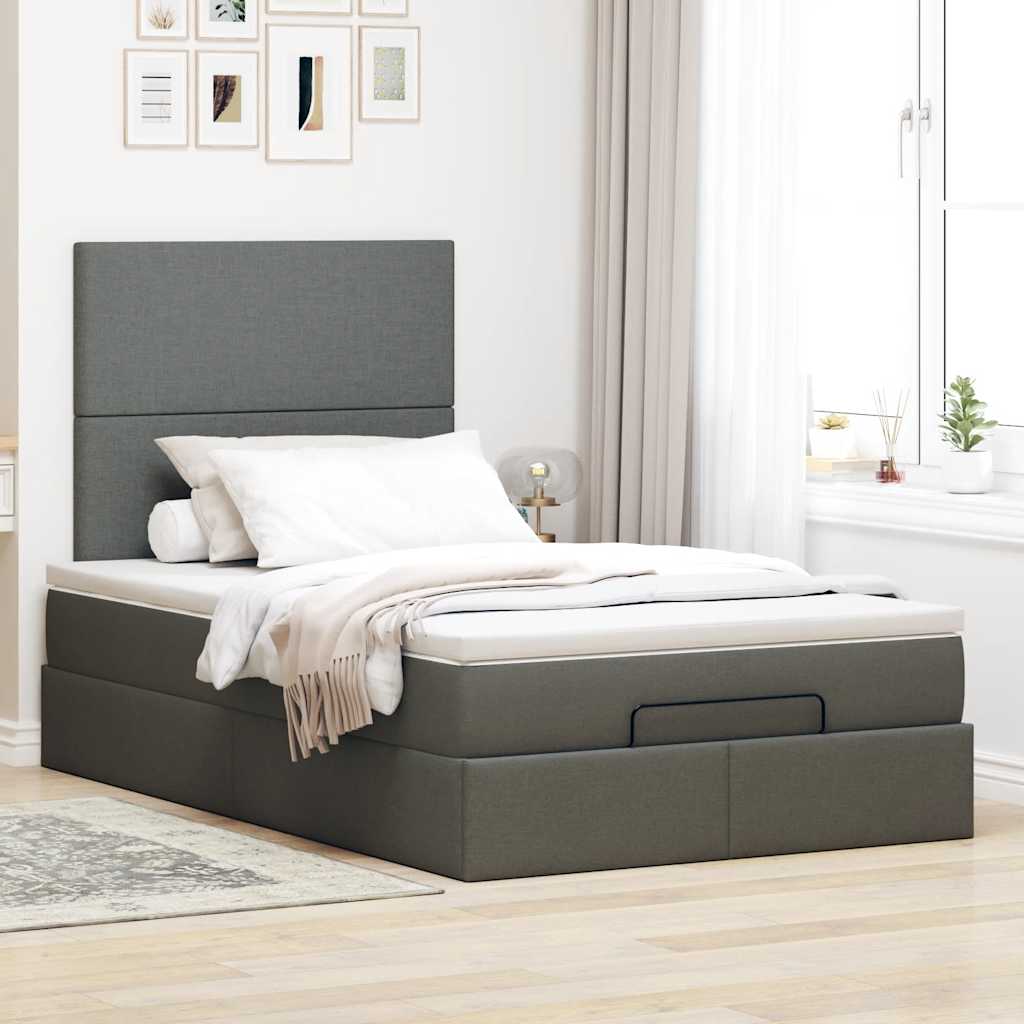 Ottoman bed met matras en LED's 120x190 cm stof donkergrijs is nu te koop bij PeponiXL, paradijselijk wonen!