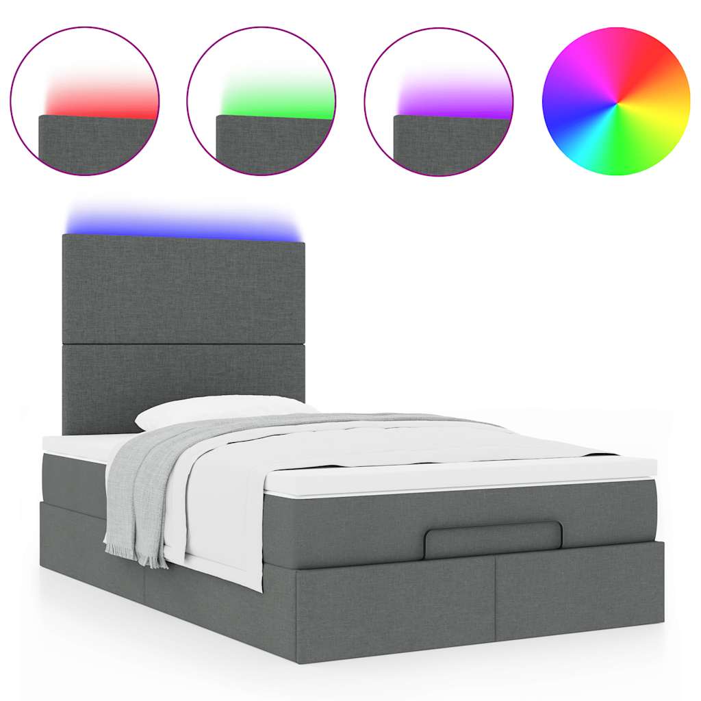 Ottoman bed met matras en LED's 120x190 cm stof donkergrijs is nu te koop bij PeponiXL, paradijselijk wonen!