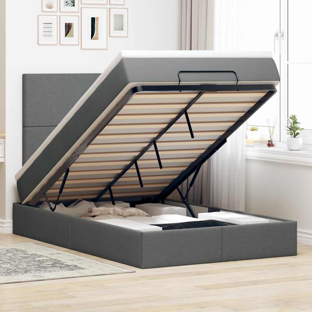 Ottoman bed met matras en LED's 120x190 cm stof donkergrijs is nu te koop bij PeponiXL, paradijselijk wonen!