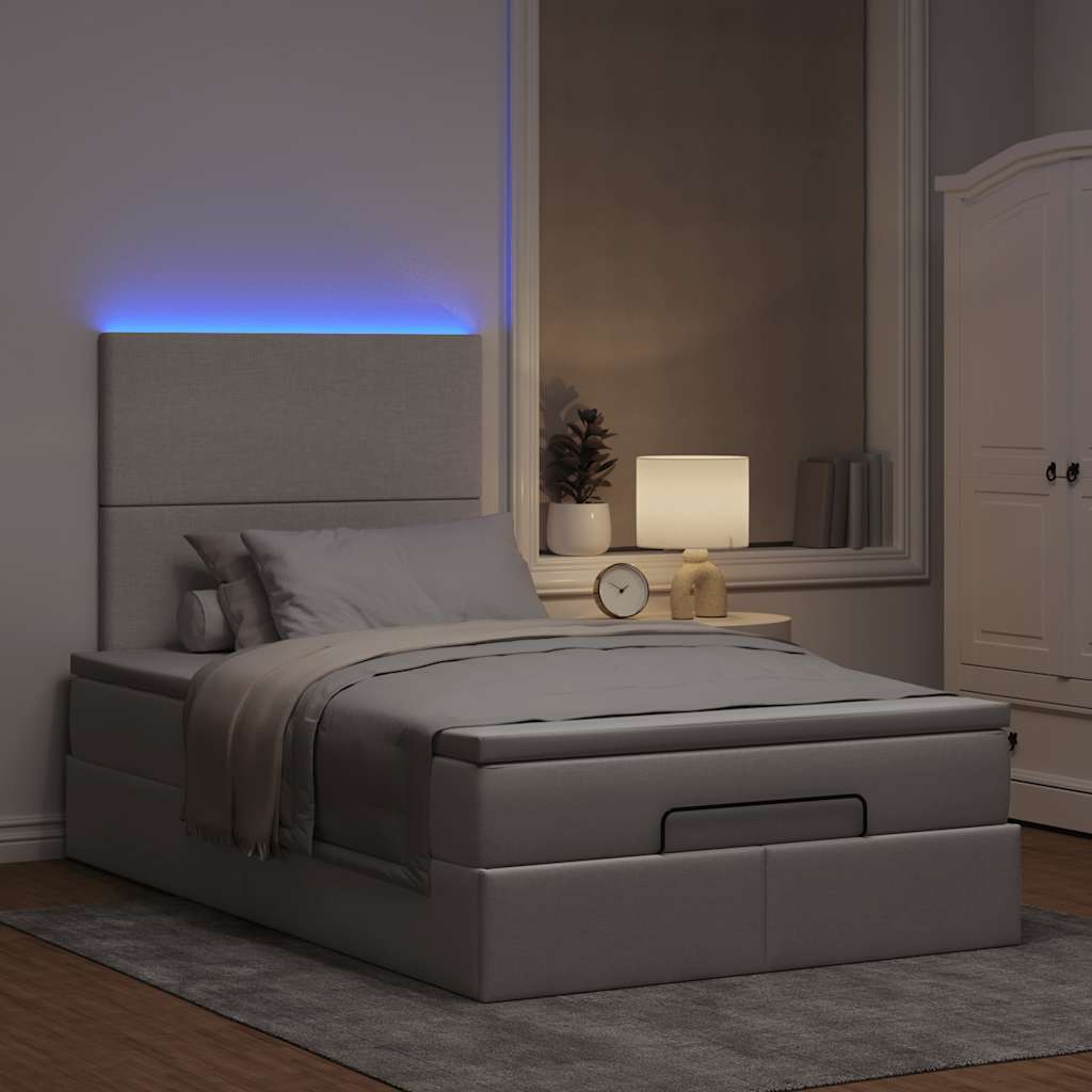 Ottoman bed met matras en LED's 120x190 cm stof taupe is nu te koop bij PeponiXL, paradijselijk wonen!