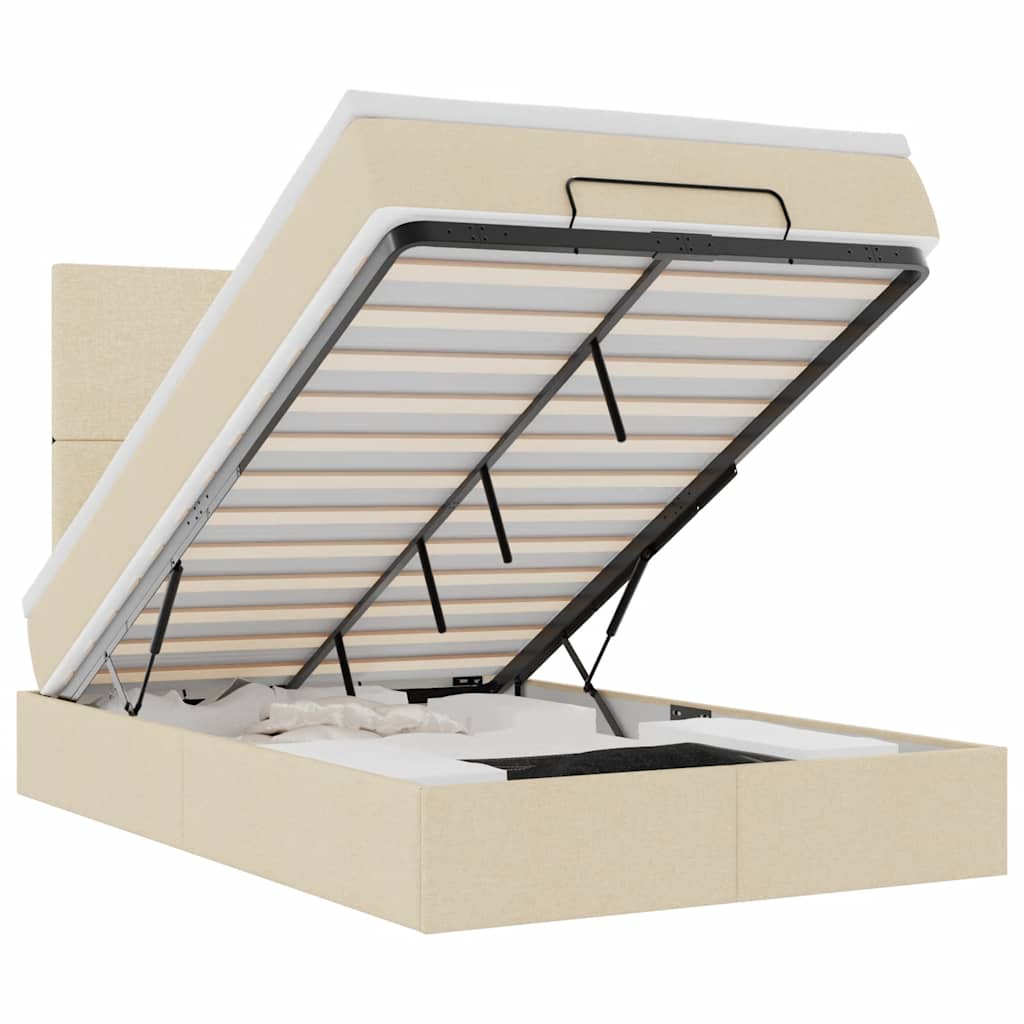 Ottoman bed met matras en LED's 120x190cm stof crèmekleurig is nu te koop bij PeponiXL, paradijselijk wonen!