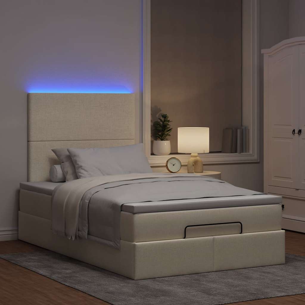 Ottoman bed met matras en LED's 120x190cm stof crèmekleurig is nu te koop bij PeponiXL, paradijselijk wonen!