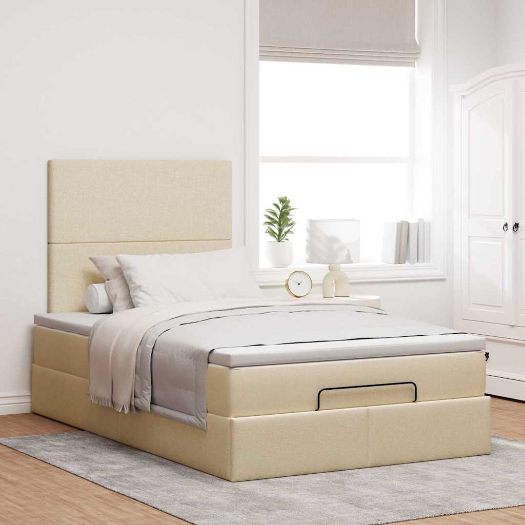 Ottoman bed met matras en LED's 120x190cm stof crèmekleurig is nu te koop bij PeponiXL, paradijselijk wonen!