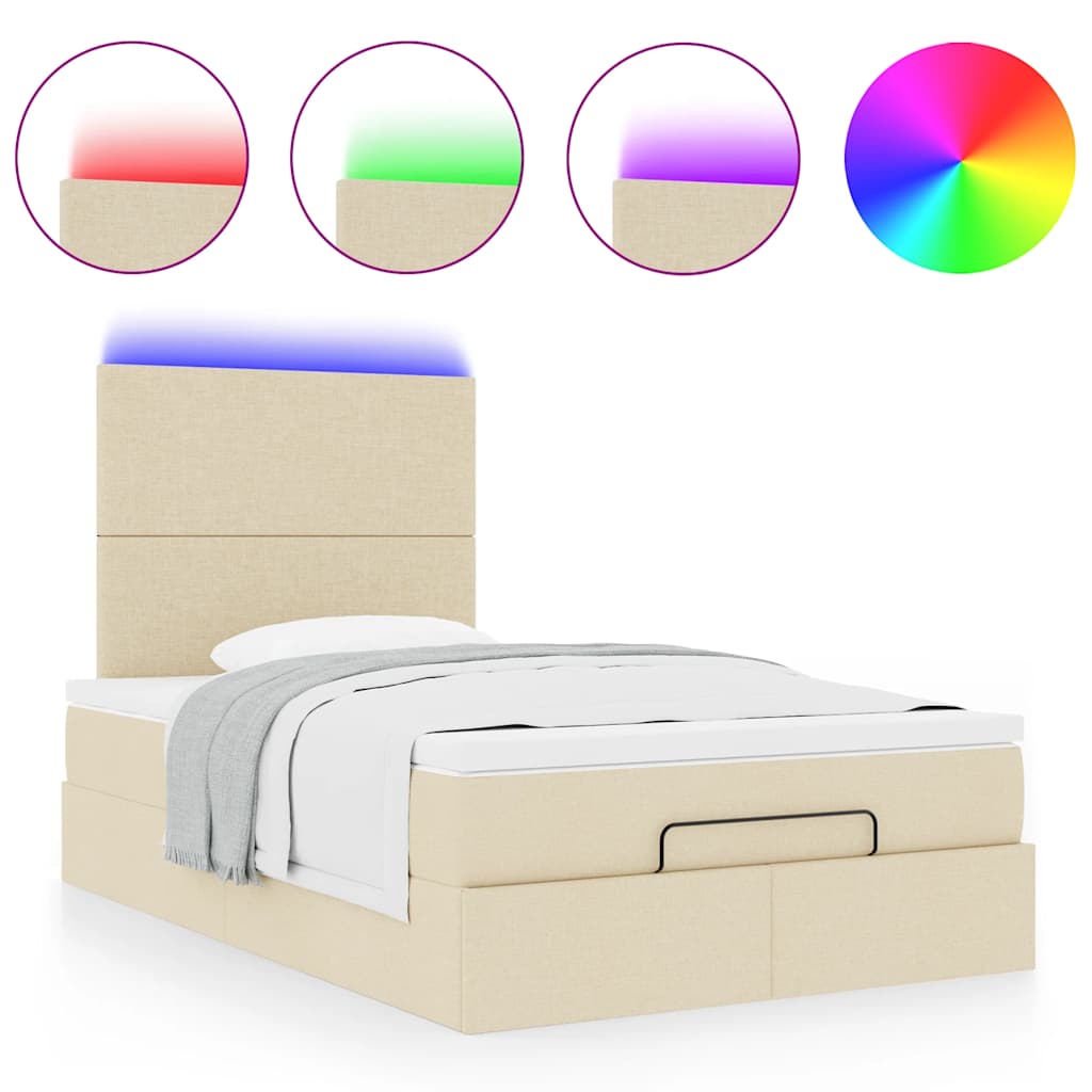 Ottoman bed met matras en LED's 120x190cm stof crèmekleurig is nu te koop bij PeponiXL, paradijselijk wonen!