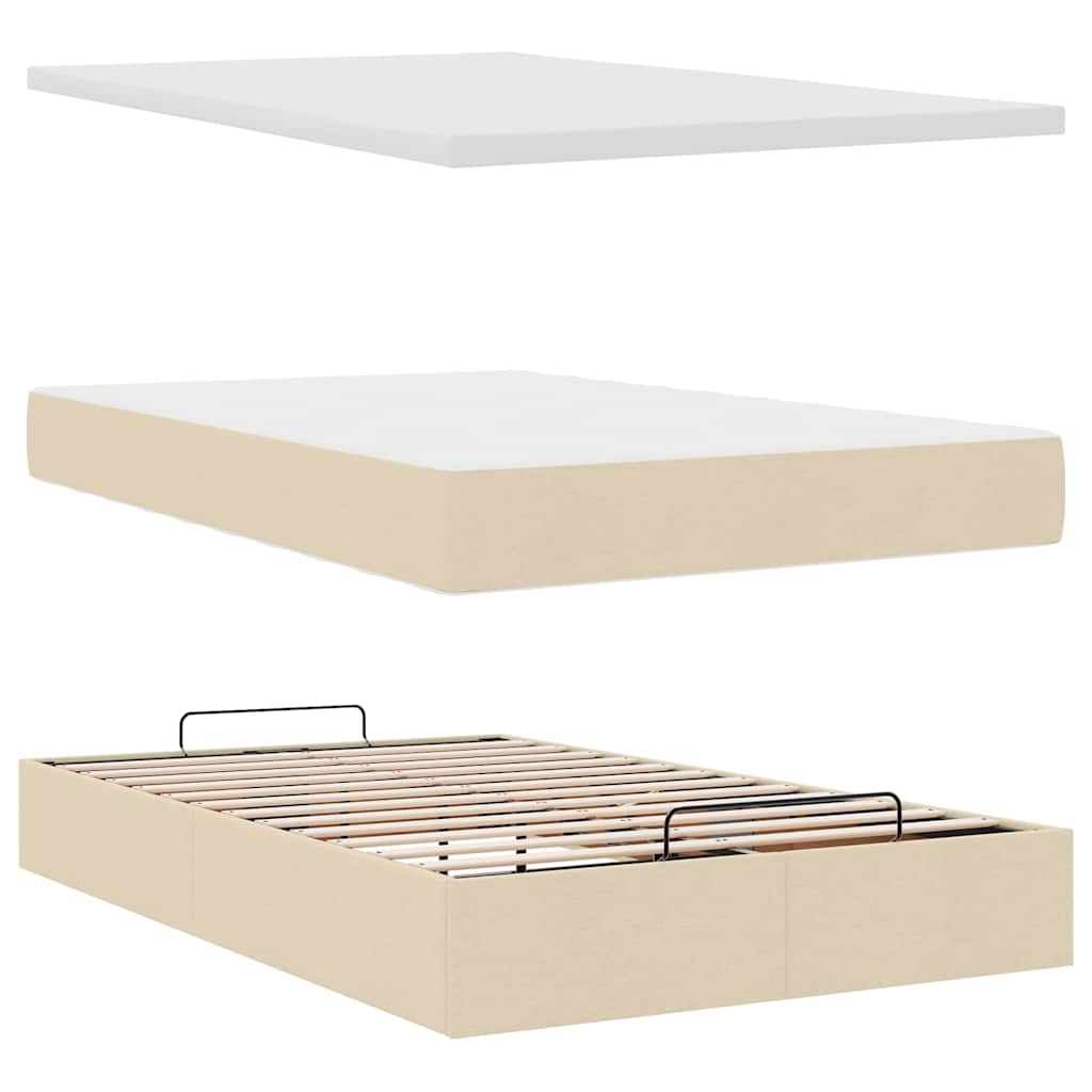 Ottoman bed met matras en LED's 120x190cm stof crèmekleurig is nu te koop bij PeponiXL, paradijselijk wonen!