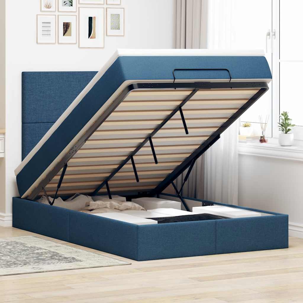 Ottoman bed met matras en LED's 120x190 cm stof blauw is nu te koop bij PeponiXL, paradijselijk wonen!