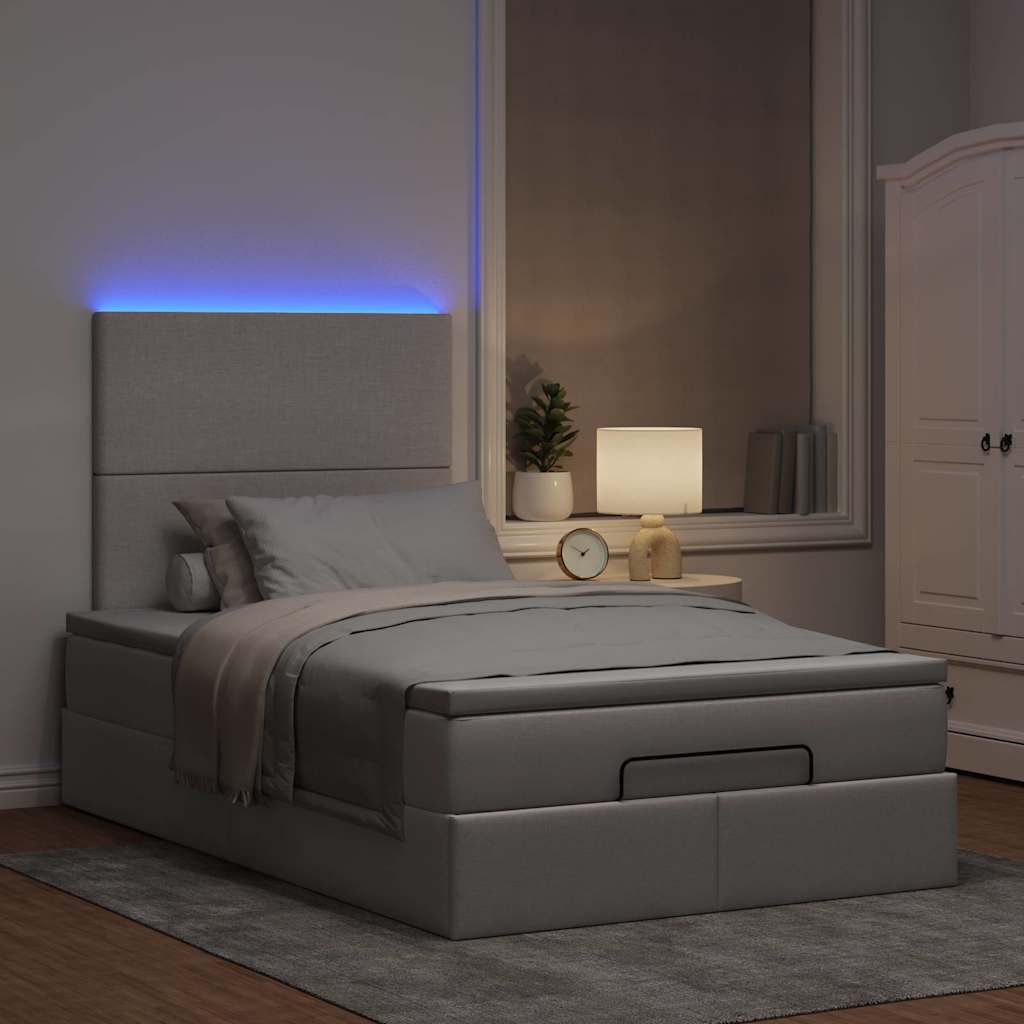 Ottoman bed met matras en LED's 120x200cm stof taupe is nu te koop bij PeponiXL, paradijselijk wonen!