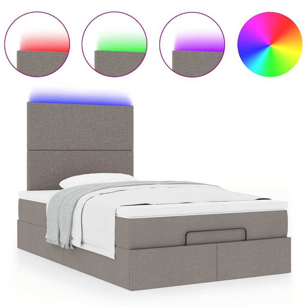 Ottoman bed met matras en LED's 120x200cm stof taupe is nu te koop bij PeponiXL, paradijselijk wonen!
