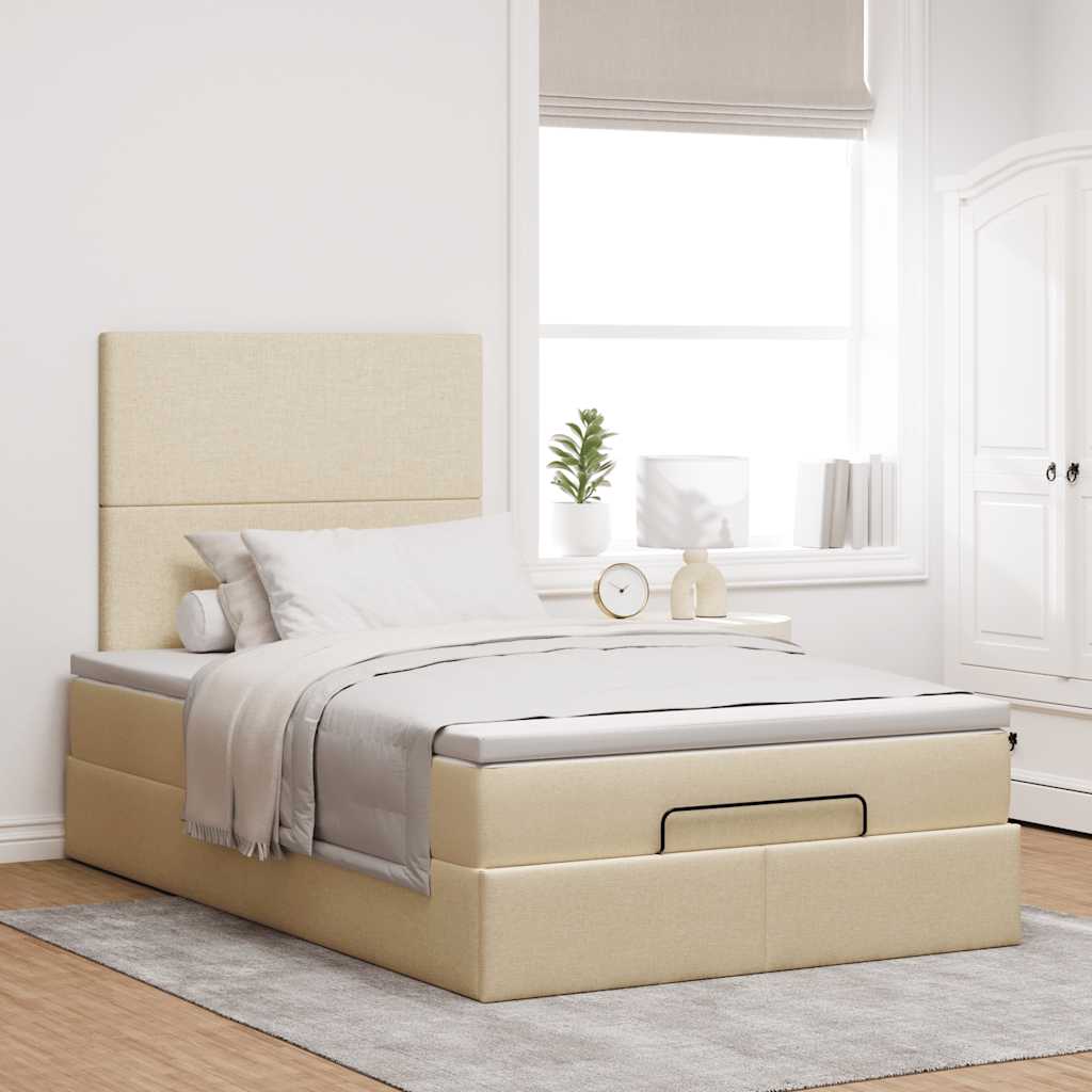 Ottoman bed met matras en LED's 120x200cm stof crèmekleurig is nu te koop bij PeponiXL, paradijselijk wonen!