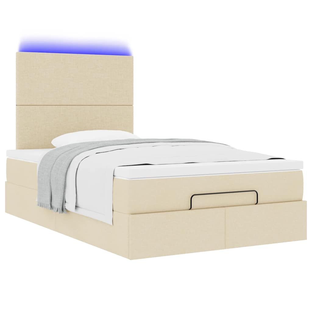 Ottoman bed met matras en LED's 120x200cm stof crèmekleurig is nu te koop bij PeponiXL, paradijselijk wonen!