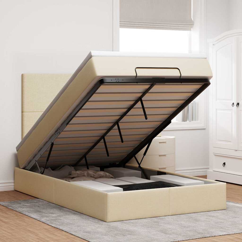 Ottoman bed met matras en LED's 120x200cm stof crèmekleurig is nu te koop bij PeponiXL, paradijselijk wonen!