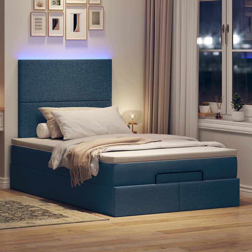 Ottoman bed met matras en LED's 120x200cm stof blauw is nu te koop bij PeponiXL, paradijselijk wonen!