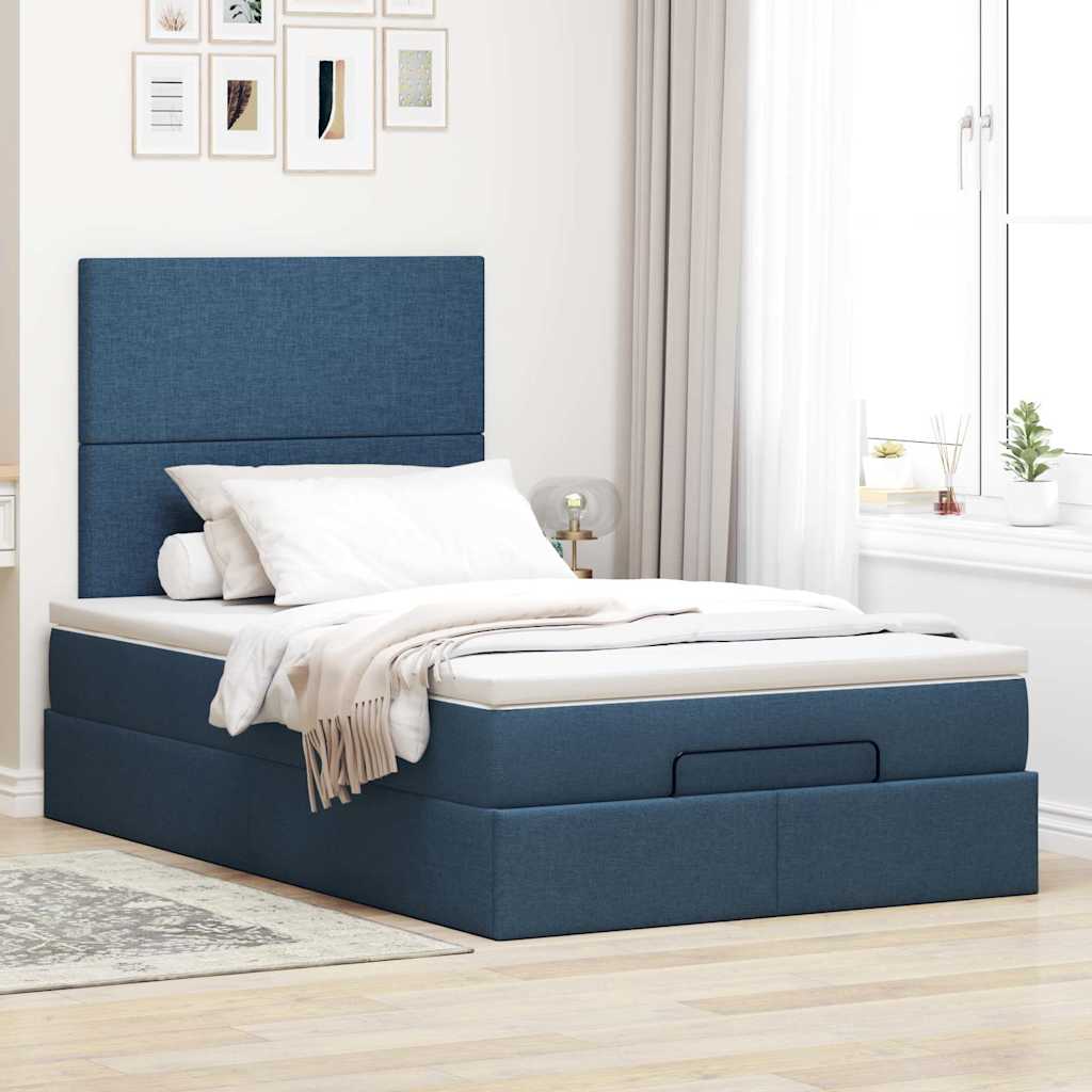 Ottoman bed met matras en LED's 120x200cm stof blauw is nu te koop bij PeponiXL, paradijselijk wonen!