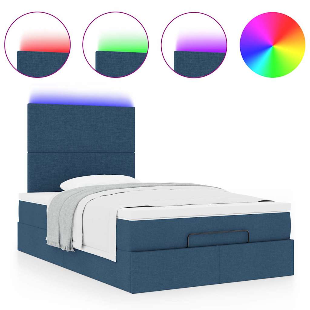 Ottoman bed met matras en LED's 120x200cm stof blauw is nu te koop bij PeponiXL, paradijselijk wonen!