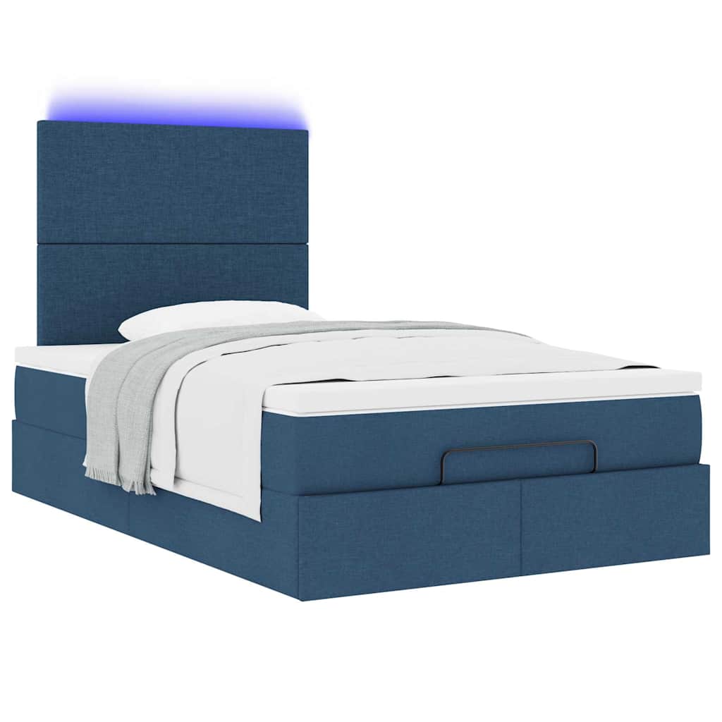 Ottoman bed met matras en LED's 120x200cm stof blauw is nu te koop bij PeponiXL, paradijselijk wonen!
