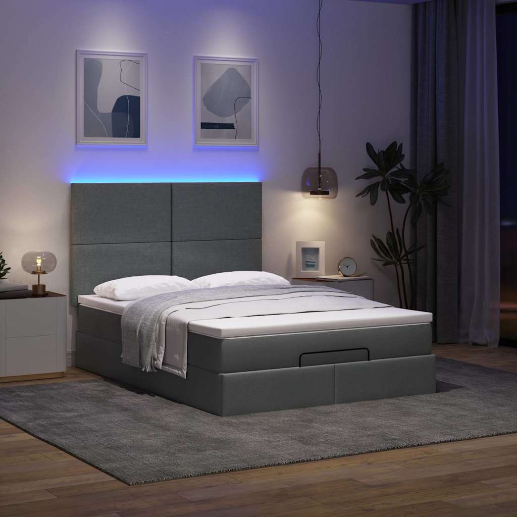 Ottoman bed met matras en LED's 140x190cm stof donkergrijs is nu te koop bij PeponiXL, paradijselijk wonen!