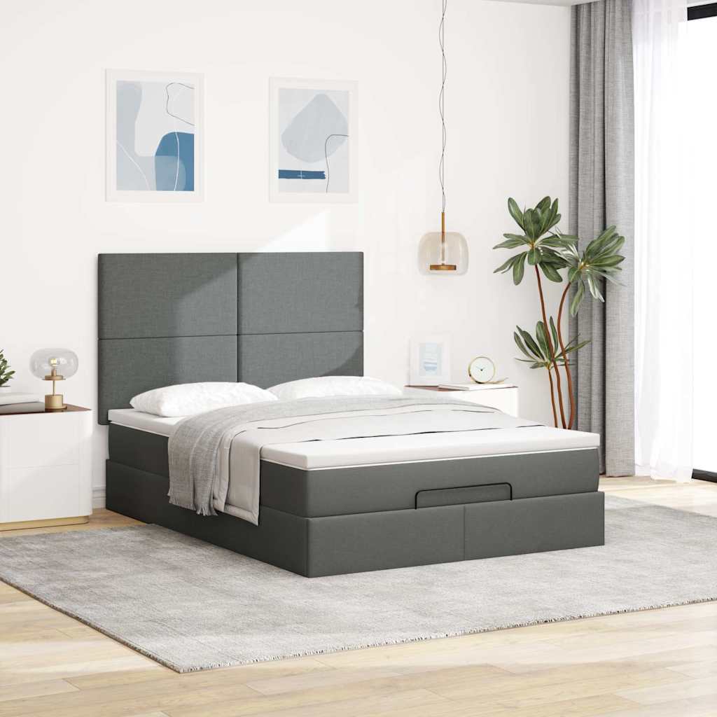 Ottoman bed met matras en LED's 140x190cm stof donkergrijs is nu te koop bij PeponiXL, paradijselijk wonen!