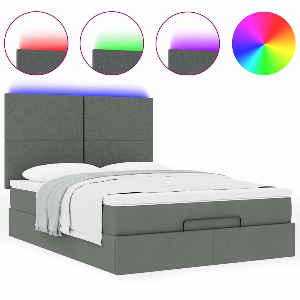 Ottoman bed met matras en LED's 140x190cm stof donkergrijs is nu te koop bij PeponiXL, paradijselijk wonen!