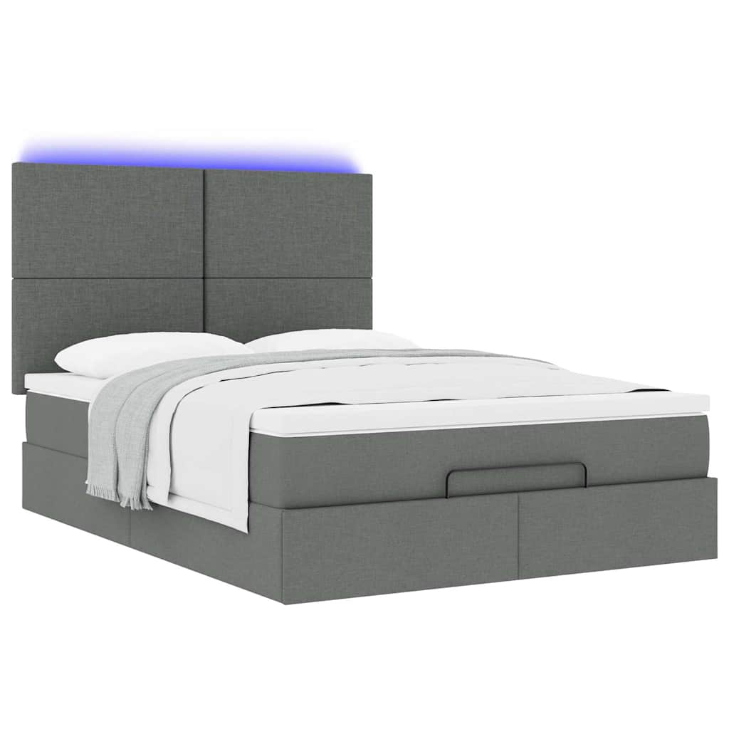 Ottoman bed met matras en LED's 140x190cm stof donkergrijs is nu te koop bij PeponiXL, paradijselijk wonen!
