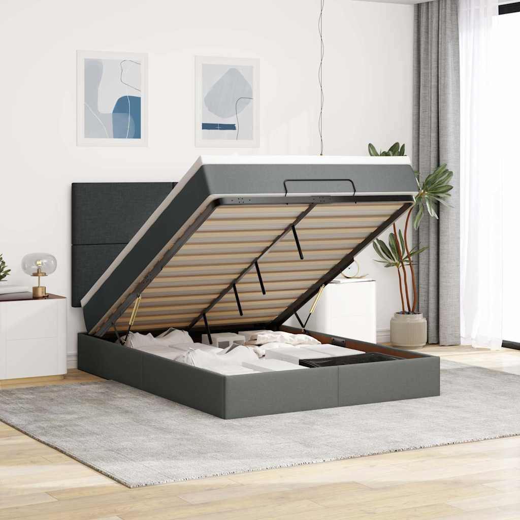 Ottoman bed met matras en LED's 140x190cm stof donkergrijs is nu te koop bij PeponiXL, paradijselijk wonen!