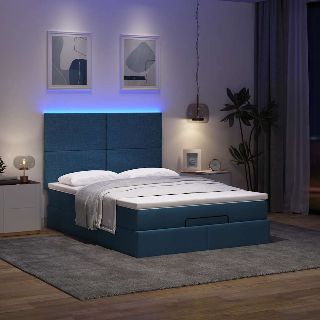 Ottoman bed met matras en LED's 140x190cm stof blauw is nu te koop bij PeponiXL, paradijselijk wonen!
