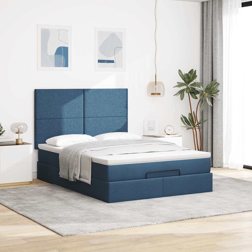Ottoman bed met matras en LED's 140x190cm stof blauw is nu te koop bij PeponiXL, paradijselijk wonen!