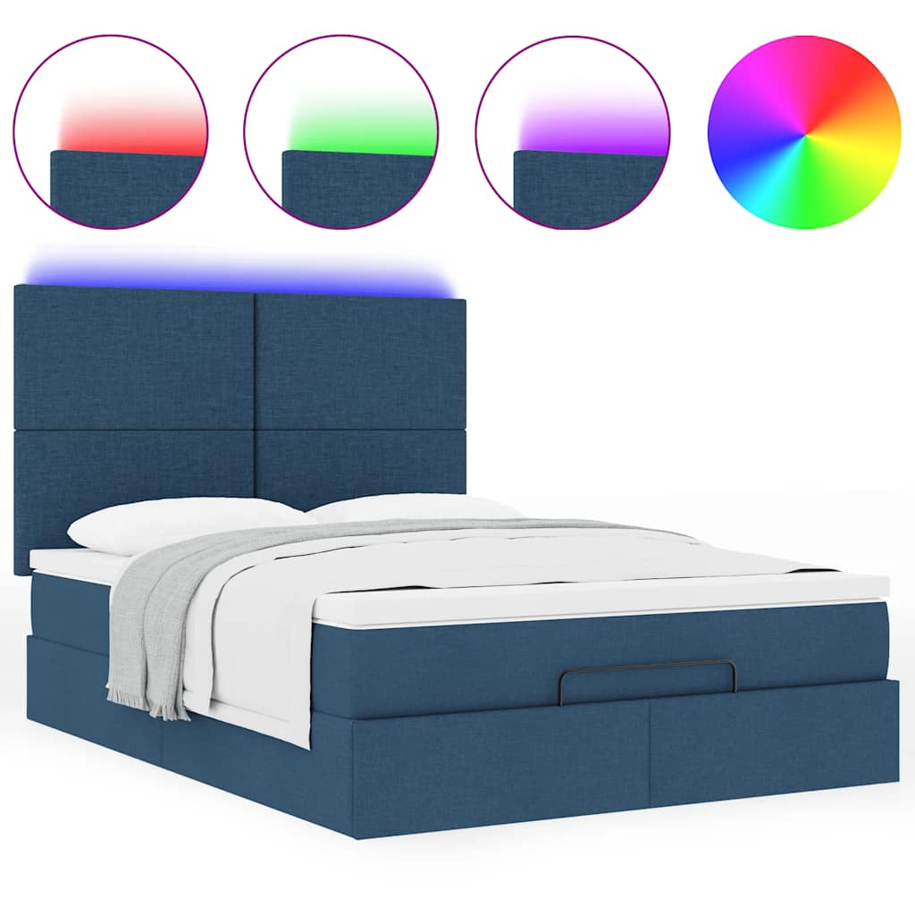 Ottoman bed met matras en LED's 140x190cm stof blauw is nu te koop bij PeponiXL, paradijselijk wonen!