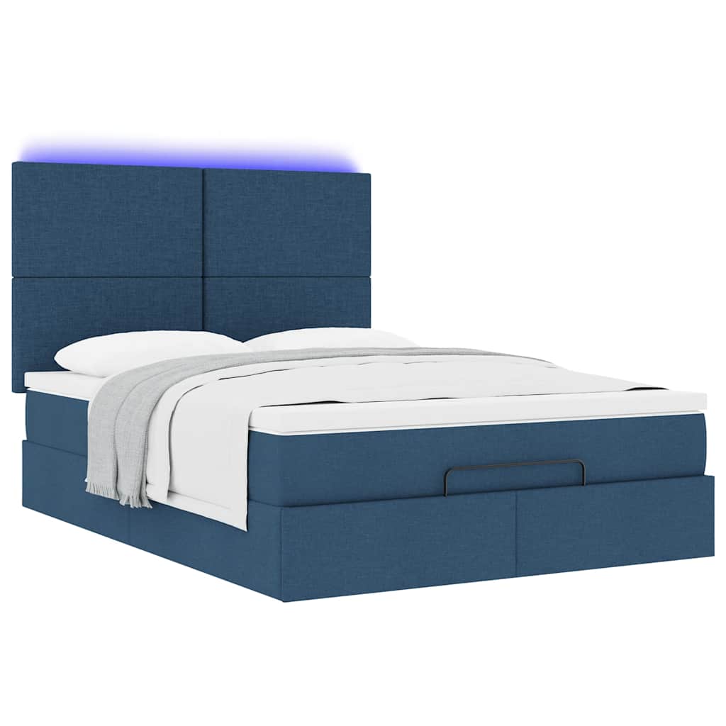 Ottoman bed met matras en LED's 140x190cm stof blauw is nu te koop bij PeponiXL, paradijselijk wonen!